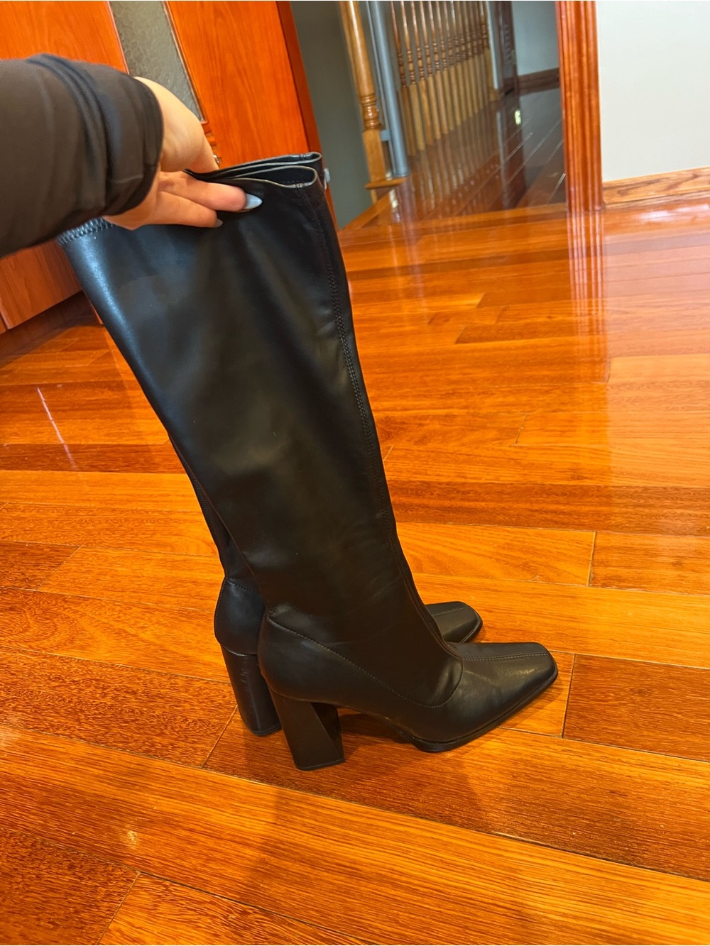 Fashion Nova Black Knee-High Square Toe Block Heel Boots - Picture 3 of 7